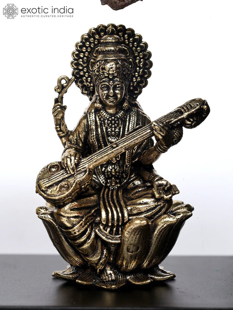 7" Wood Carved Lakshmi Ganesha Saraswati in Brass with Bells | Wall Hanging