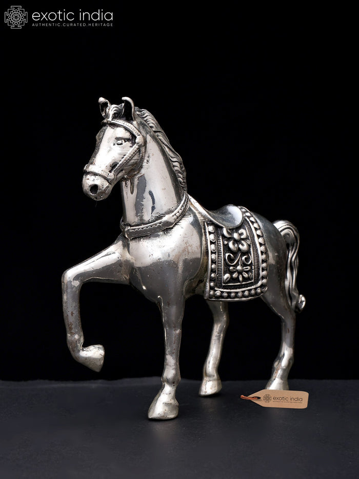 5" Silver Plated Brass Horse Statue for Home Decor