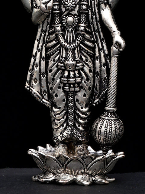 4" Small Superfine Standing Bhagawan Narayan (Vishnu) in Blessing Gesture | Silver Plated Brass Statue