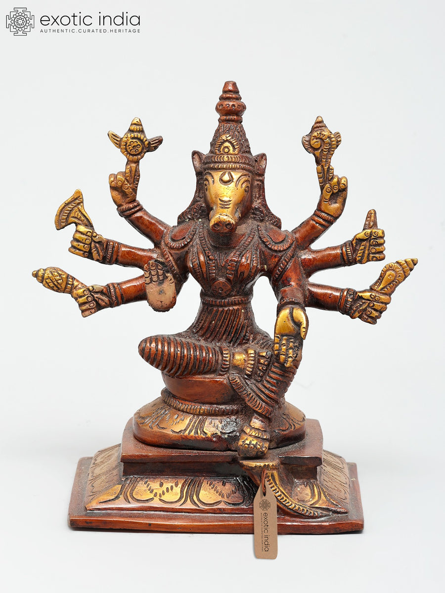 7" Eight Armed Goddess Varahi Handmade Brass Statue