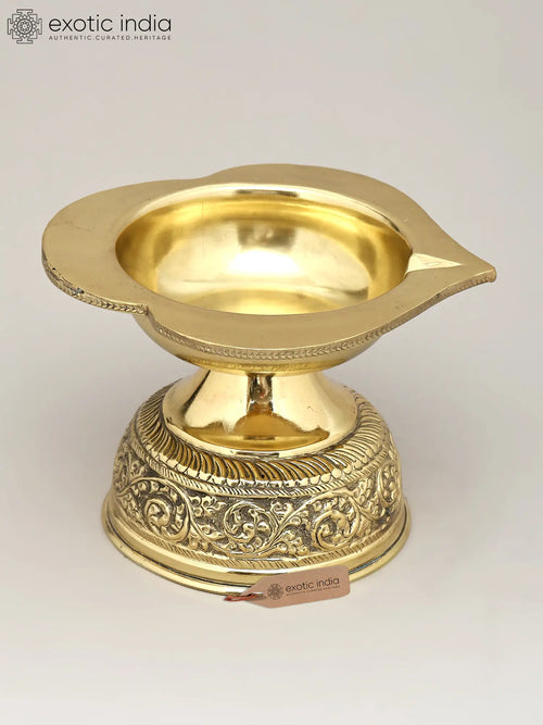 7" Handmade Brass Diya Lamp for Pooja Rituals