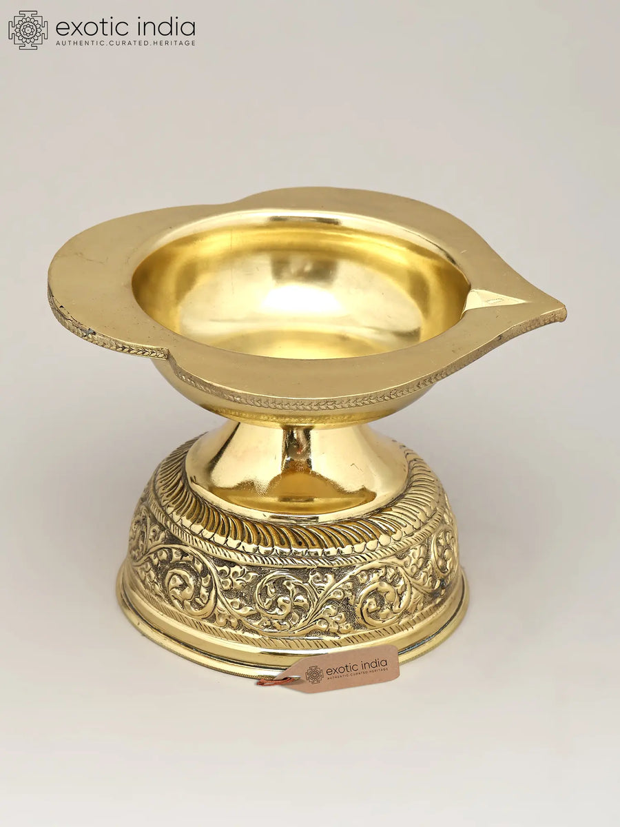 7" Handmade Brass Diya Lamp for Pooja Rituals