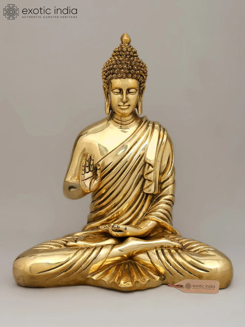 15" Sitting Lord Buddha Blessing Gesture Brass Statue Handmade