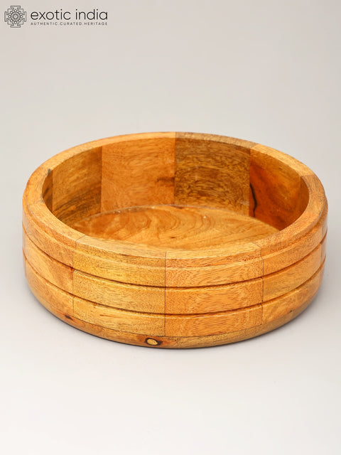 9" Wooden Chapati Box with Brass Lid and Kitchen Tong