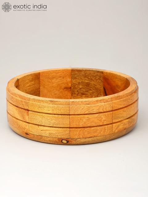 9" Wooden Chapati Box with Brass Lid and Kitchen Tong