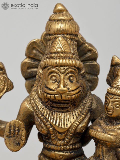 4" Small Lord Narasimha with Devi Lakshmi | Brass Statue