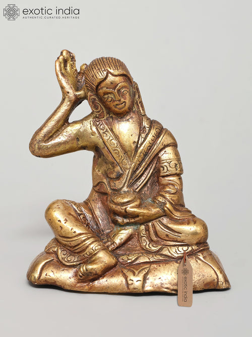 2" Small Tibetan Yogi Milarepa Handmade Brass Statue