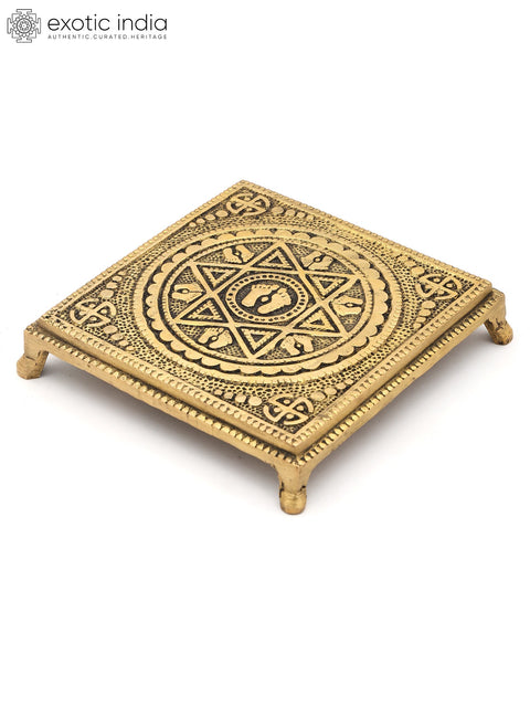5" Charan Engraved Small Brass Pedestal/Chowki