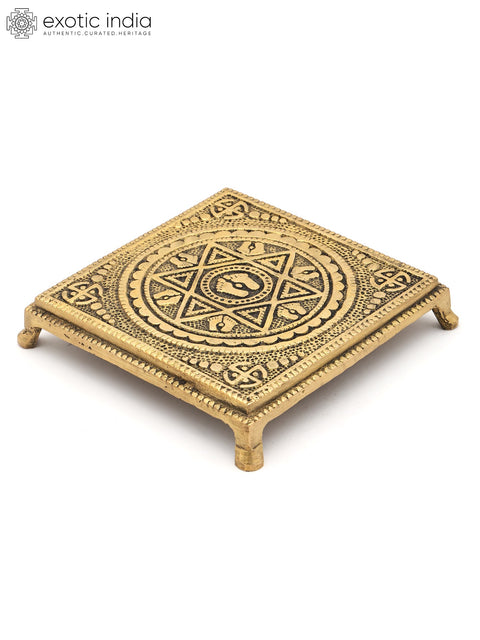 5" Charan Engraved Small Brass Pedestal/Chowki