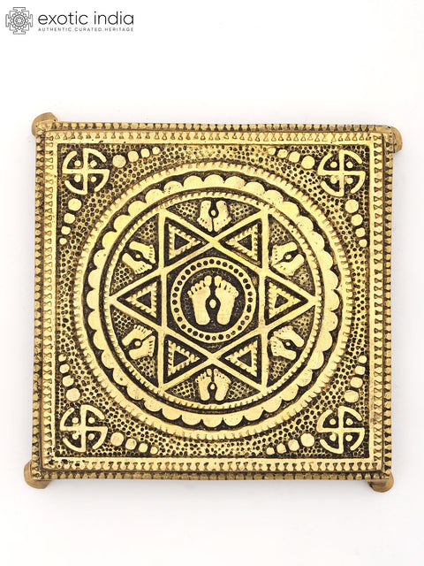 5" Charan Engraved Small Brass Pedestal/Chowki