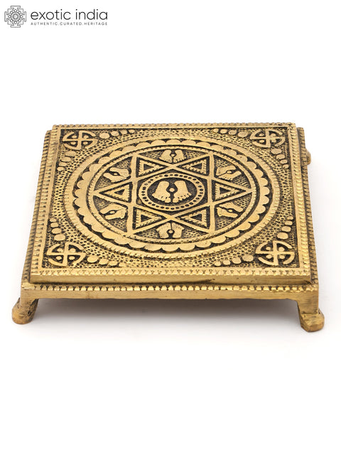 5" Charan Engraved Small Brass Pedestal/Chowki