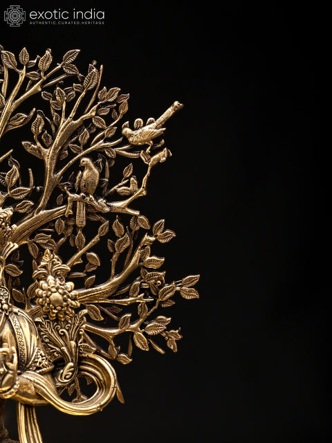 7" Superfine Tibetan Buddhist Goddess Green Tara with Tree as Backdrop | Brass Statue