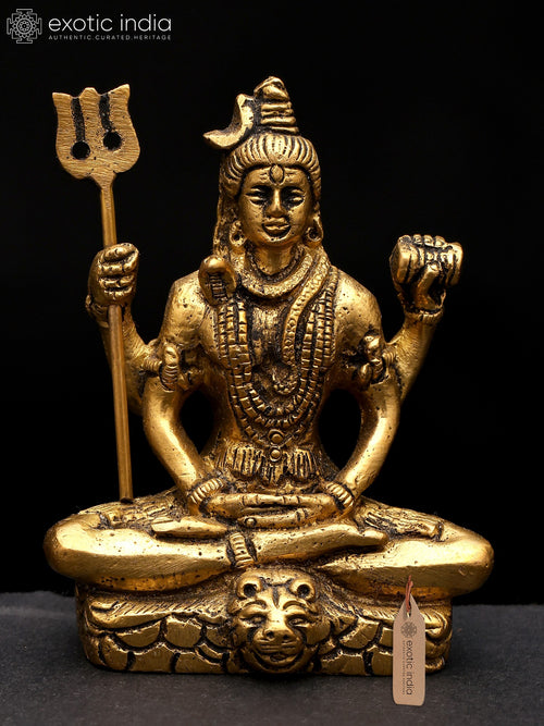 3" Four Armed Shiva Brass Statue for Home Pooja