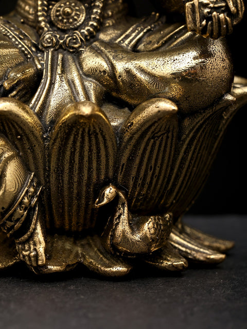 3" Small Superfine Goddess Saraswati Seated on Lotus | Brass Statue