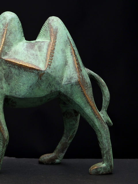 9" Stylized Brass Camel Statue | Table Decor