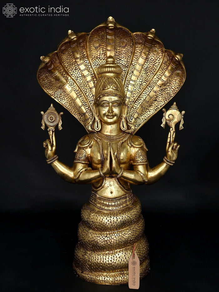 52" Large Idol of Divine Patanjali with Sheshnag Ð Symbol of Yoga, Knowledge & Serenity | Brass Sculpture