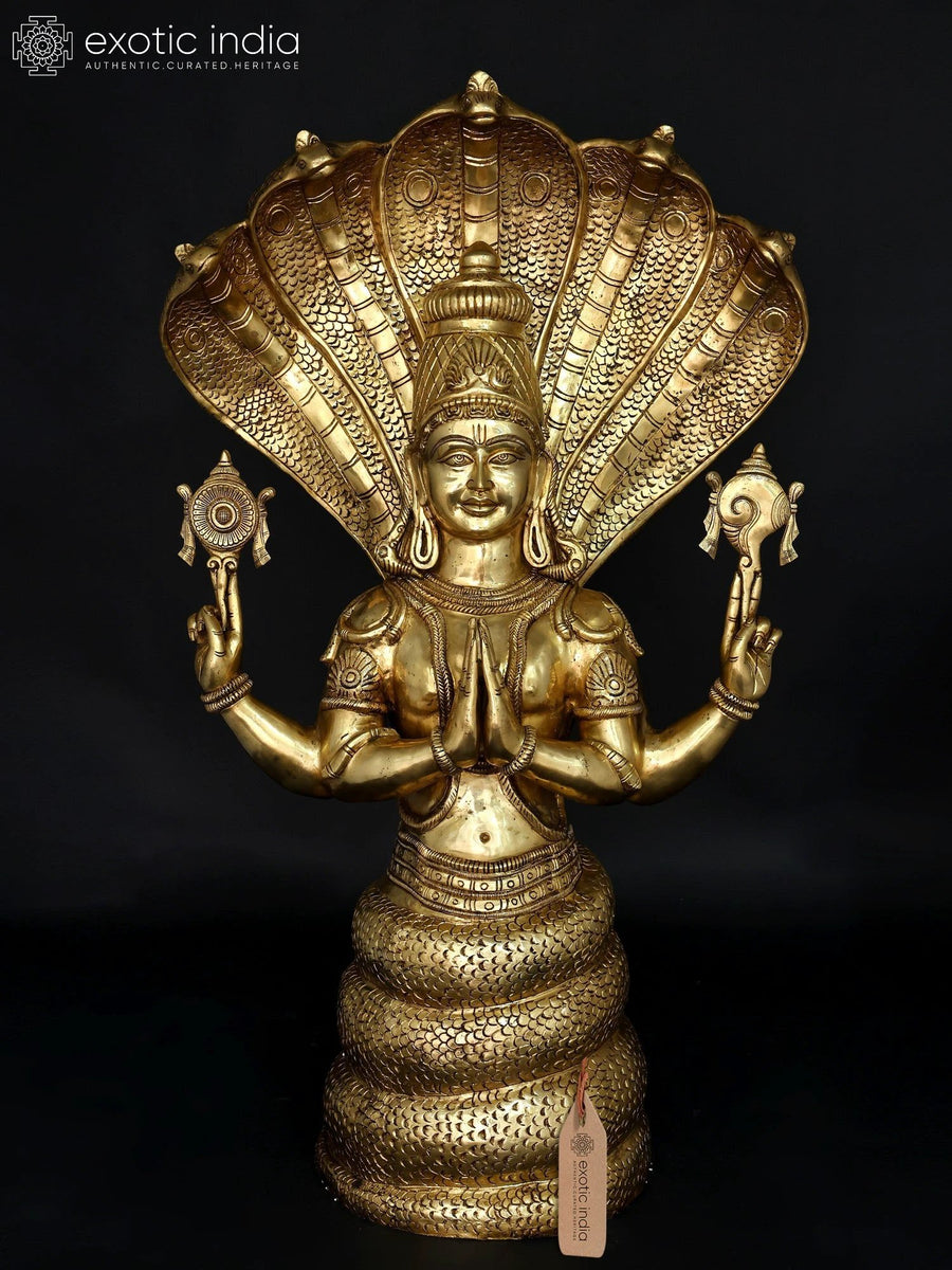 52" Large Brass Patanjali with Sheshnag Idol for Yoga & Serenity