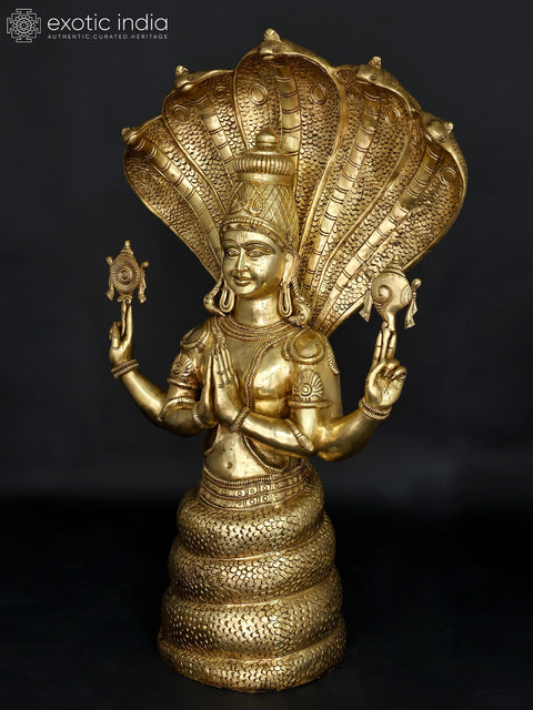 52" Large Idol of Divine Patanjali with Sheshnag – Symbol of Yoga, Knowledge & Serenity | Brass Sculpture