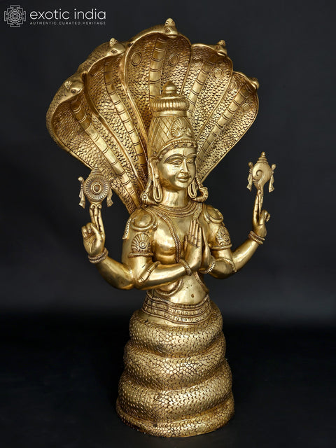 52" Large Idol of Divine Patanjali with Sheshnag – Symbol of Yoga, Knowledge & Serenity | Brass Sculpture