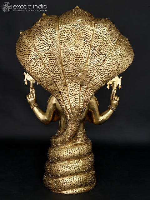 52" Large Idol of Divine Patanjali with Sheshnag – Symbol of Yoga, Knowledge & Serenity | Brass Sculpture