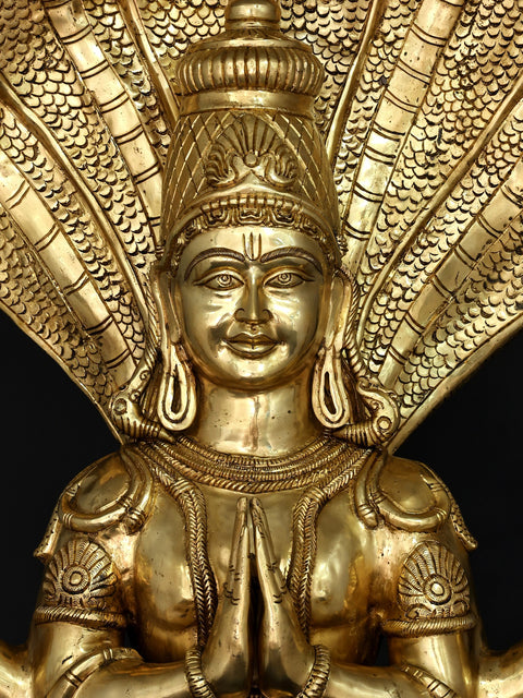 52" Large Idol of Divine Patanjali with Sheshnag – Symbol of Yoga, Knowledge & Serenity | Brass Sculpture