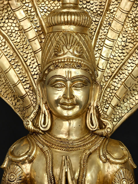 52" Large Idol of Divine Patanjali with Sheshnag – Symbol of Yoga, Knowledge & Serenity | Brass Sculpture