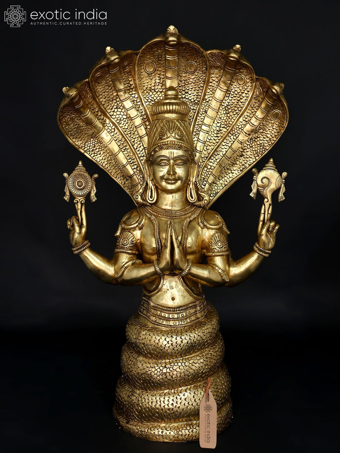 52" Large Idol of Divine Patanjali with Sheshnag – Symbol of Yoga, Knowledge & Serenity | Brass Sculpture