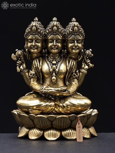 3" Small Sacred Dattatreya: Embodiment of Brahma, Vishnu, and Shiva | Superfine Brass Statue