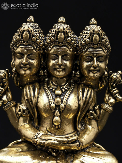 3" Small Sacred Dattatreya: Embodiment of Brahma, Vishnu, and Shiva | Superfine Brass Statue