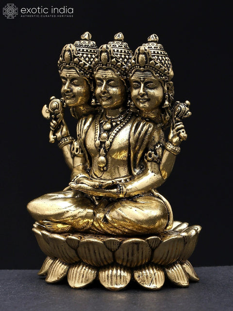 3" Small Sacred Dattatreya: Embodiment of Brahma, Vishnu, and Shiva | Superfine Brass Statue