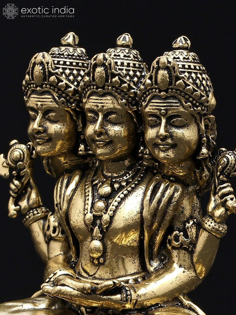 3" Small Sacred Dattatreya: Embodiment of Brahma, Vishnu, and Shiva | Superfine Brass Statue