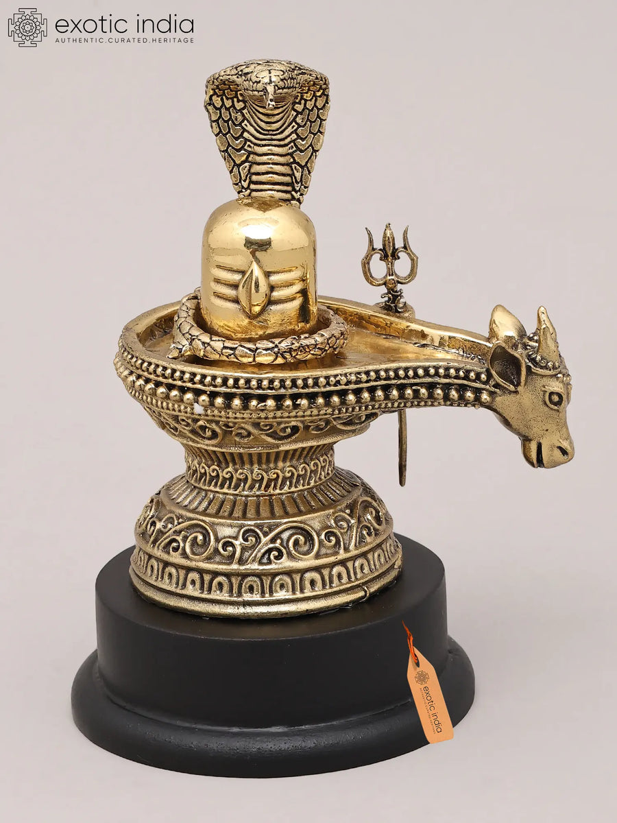 5" Brass Shiva Lingam Statue with Nandi, Trident and Vasuki Naag