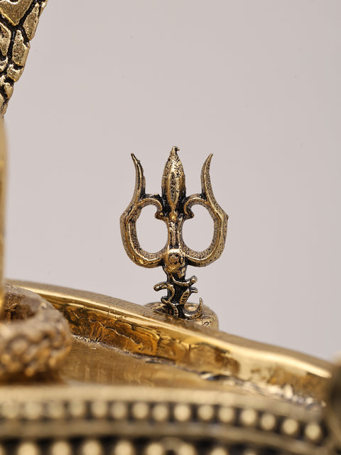 5" Small Superfine Brass Statue of Shiva Lingam with Nandi, Trident and Vasuki Naag with Wood Base | Made in India