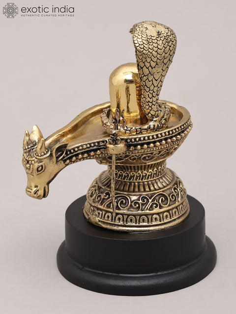 5" Small Superfine Brass Statue of Shiva Lingam with Nandi, Trident and Vasuki Naag with Wood Base | Made in India