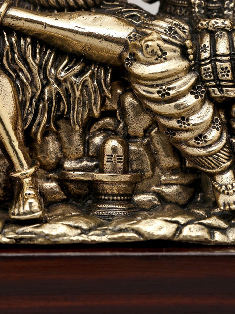 5" Small Superfine Brass Statue of Lord Shiva Family Seated Together with Wood Base | Made in India