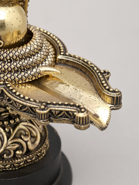 5" Small Superfine Shivling and Protective Vasuki with Wood Base | Brass Statue | Made in India