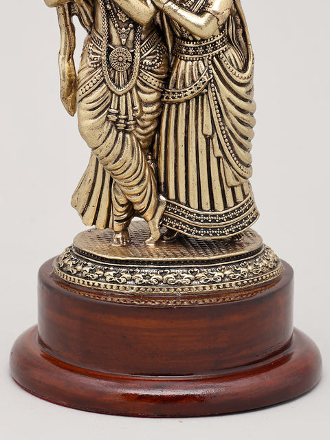5" Small Superfine Divine Radha and Krishna with Wood Base | Brass Sculpture for Temple
