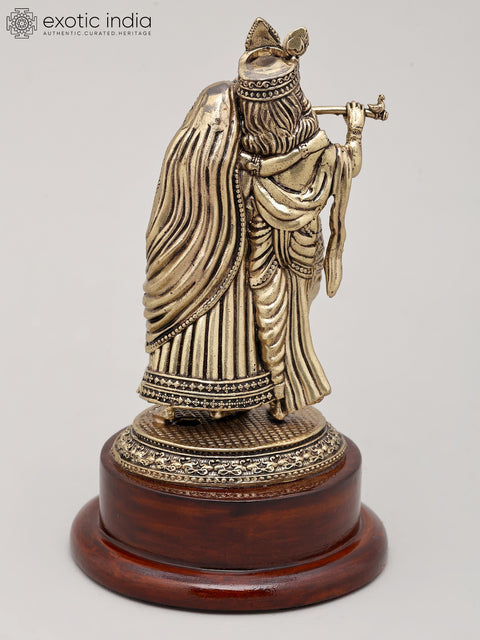 5" Small Superfine Divine Radha and Krishna with Wood Base | Brass Sculpture for Temple