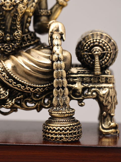 5" Superfine Goddess Dhanalakshmi Seated on Asana with Wood Base | Brass Statue