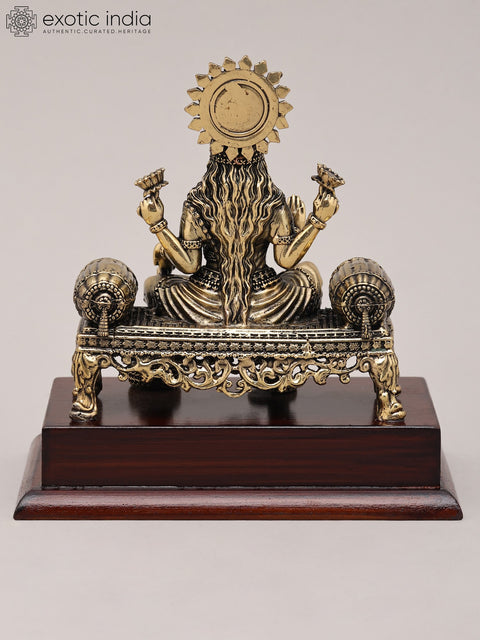 5" Superfine Goddess Dhanalakshmi Seated on Asana with Wood Base | Brass Statue