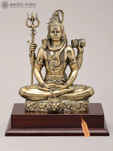 6" Superfine Chaturbhuja Lord Shiva Seated in Meditation | Brass Sculpture