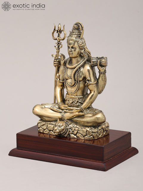6" Superfine Chaturbhuja Lord Shiva Seated in Meditation | Brass Sculpture