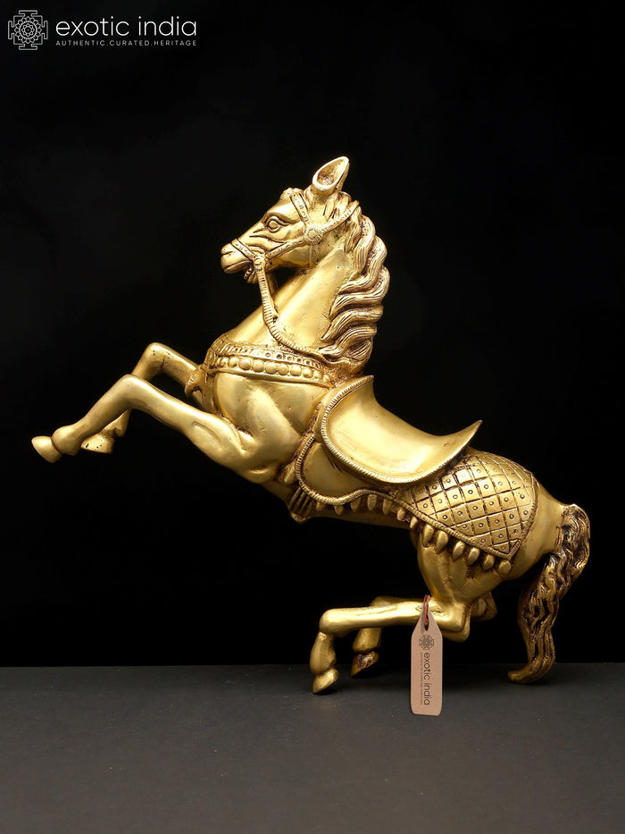 12" Majestic Brass Rearing Horse Statue for Home Decor