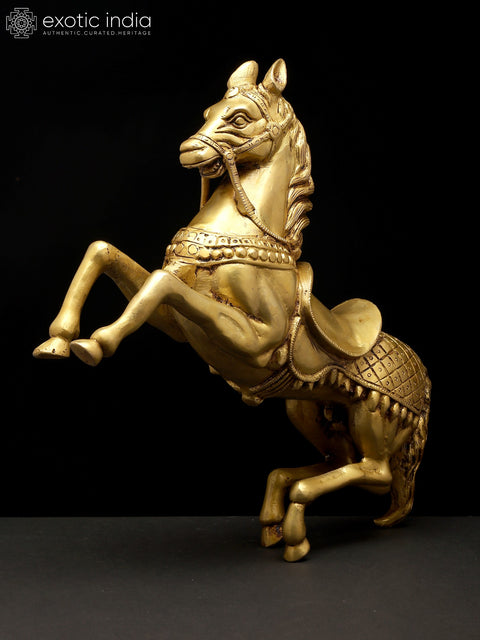 12" Majestic Brass Rearing Horse Statue | Table Decor