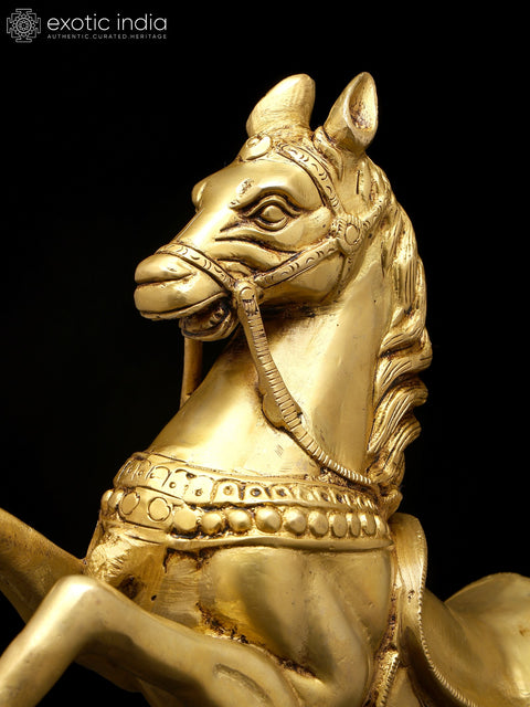 12" Majestic Brass Rearing Horse Statue | Table Decor