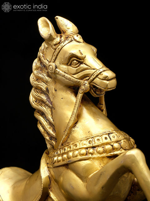 12" Majestic Brass Rearing Horse Statue | Table Decor