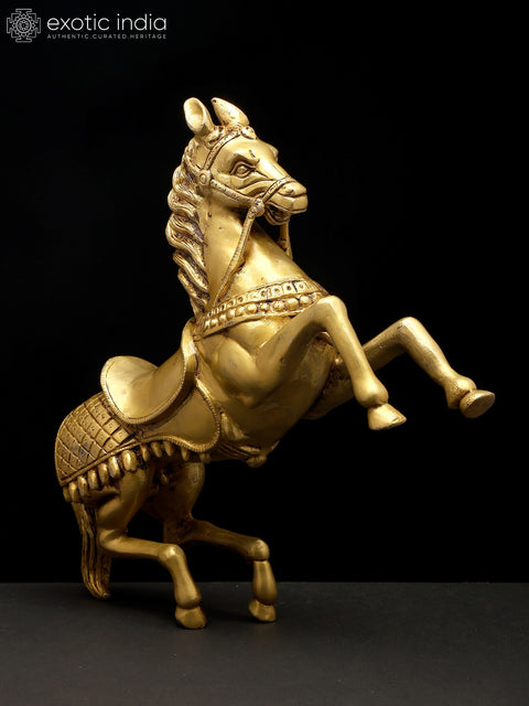 12" Majestic Brass Rearing Horse Statue | Table Decor