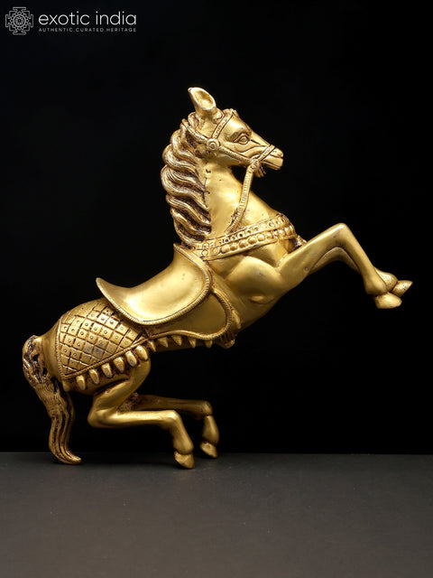 12" Majestic Brass Rearing Horse Statue | Table Decor