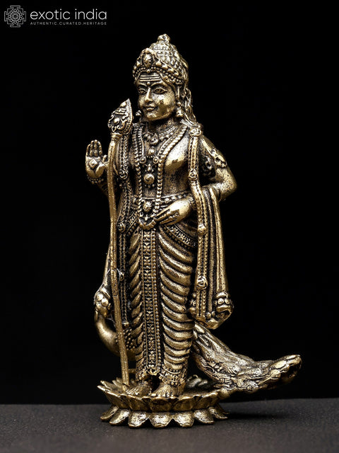 3" Small Superfine Karttikeya (Murugan) | Brass Statue