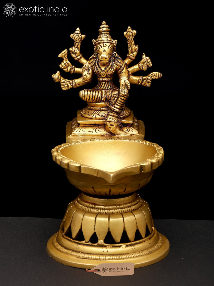 6" Goddess Varahi Brass Lamp Handmade Idol